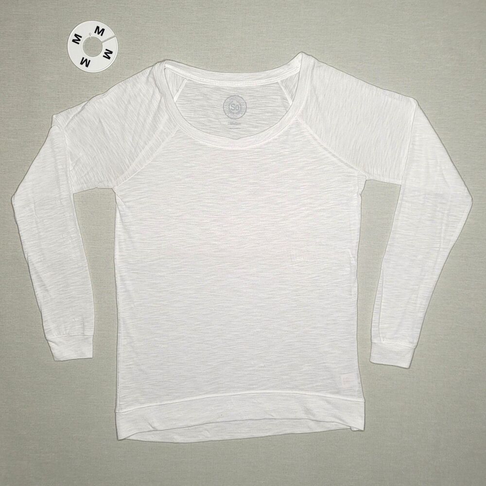SO White Slub Knit Long Sleeve Tee Size M Raglan Sleeve